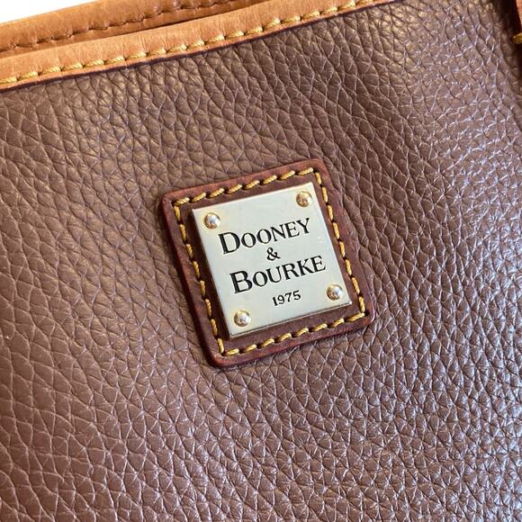 Dooney Bourke Charleston Two Tone Tan Brown Pebble Leather Tote Shoulder Bag - Picture 4 of 16